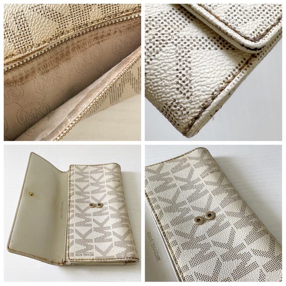 Michael Kors monogram white canvas long trifold snap wallet - Picture 3 of 7